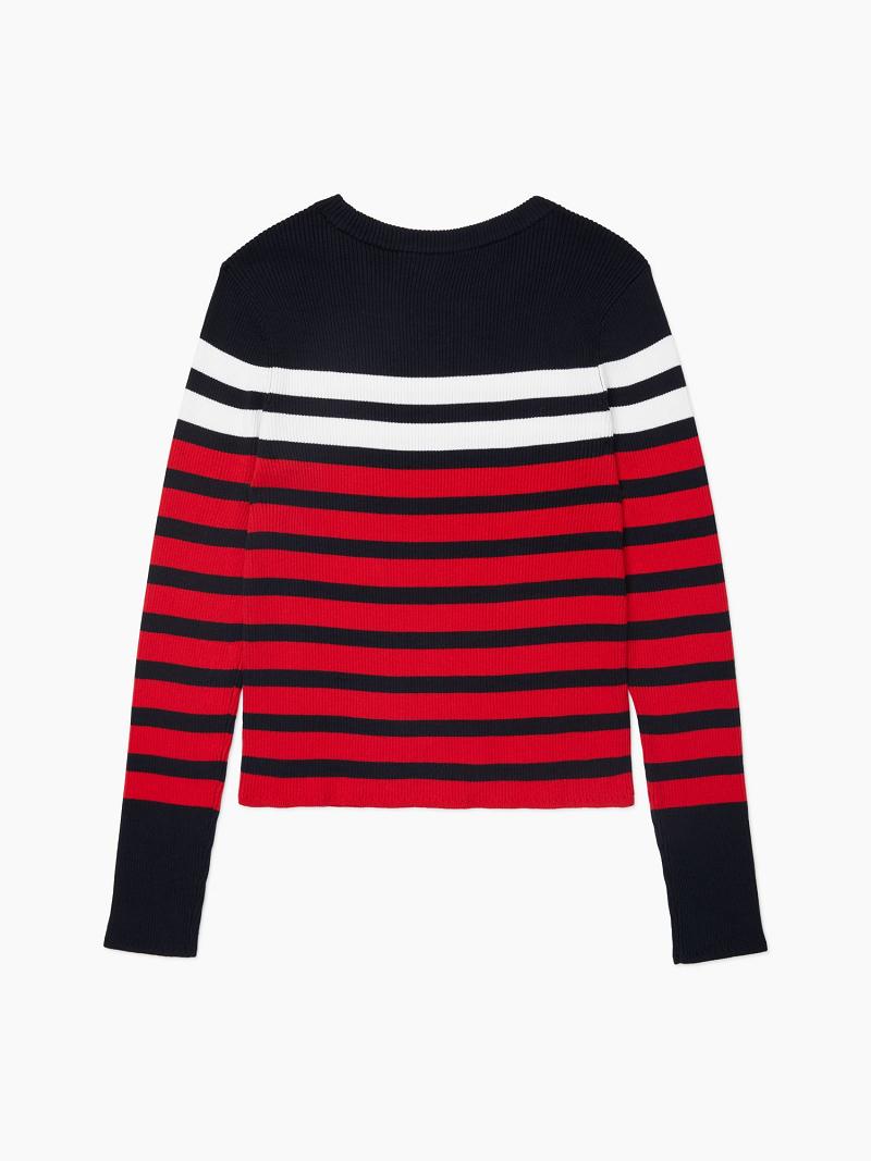 Női Tommy Hilfiger Essential Ribbed Stripe Pulóverek Kék Piros | HU 348EBC